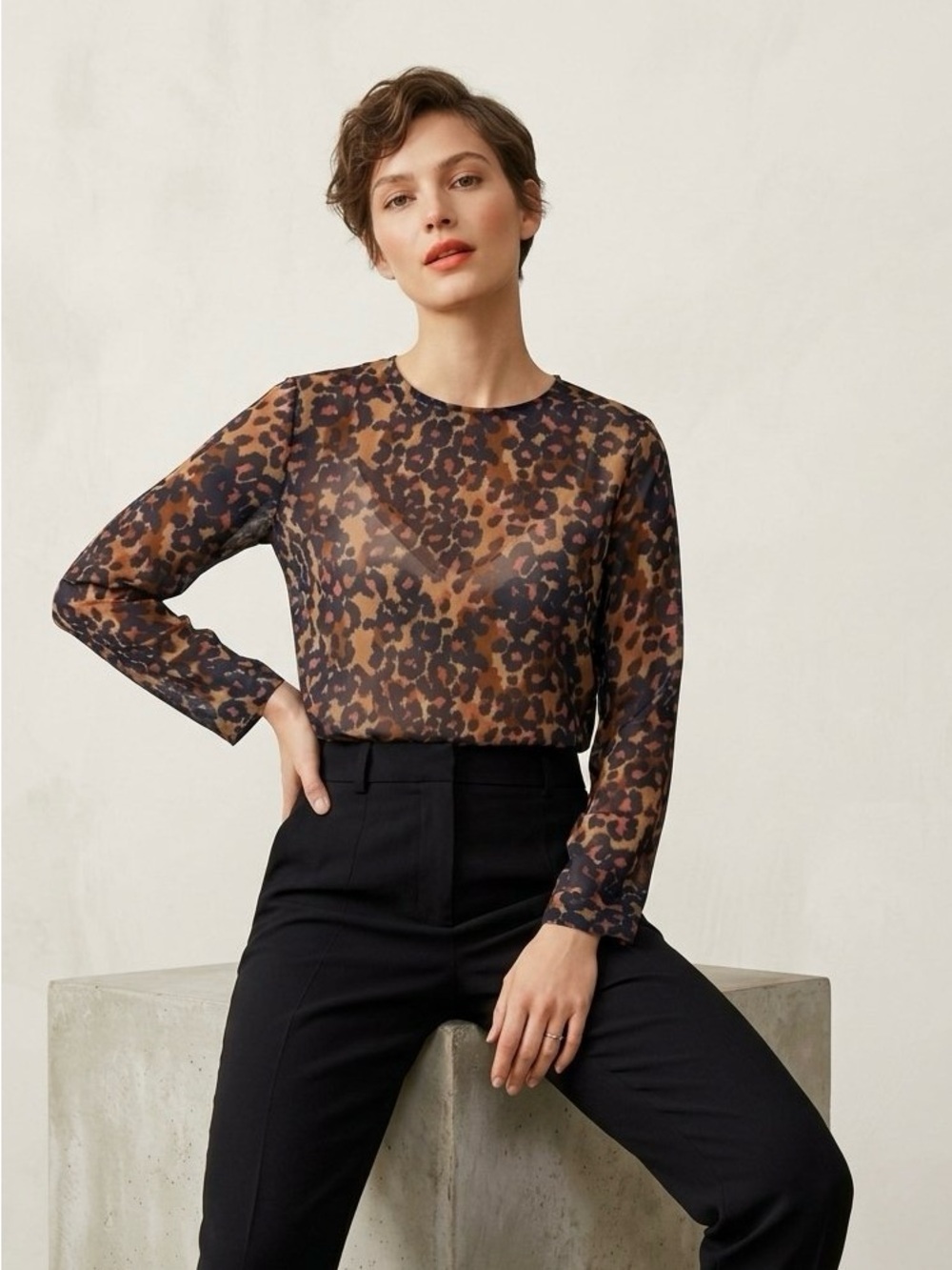 Scotch & Soda Leopard Blouse Navy Taupe Pink Small Chic